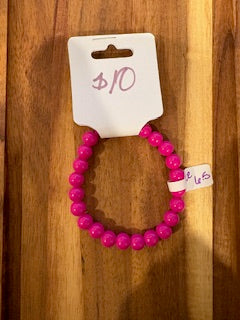 Neon Pink Gloss Beaded Stretch Bracelet (Size 6.5)