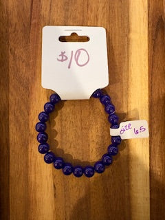 Deep Violet Gloss Beaded Stretch Bracelet (Size 6.5)