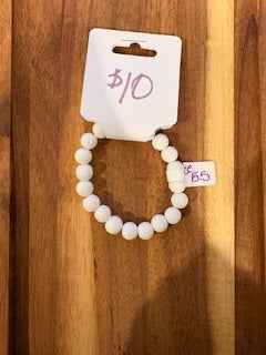 Pure White Matte Beaded Stretch Bracelet (Size 5.5)