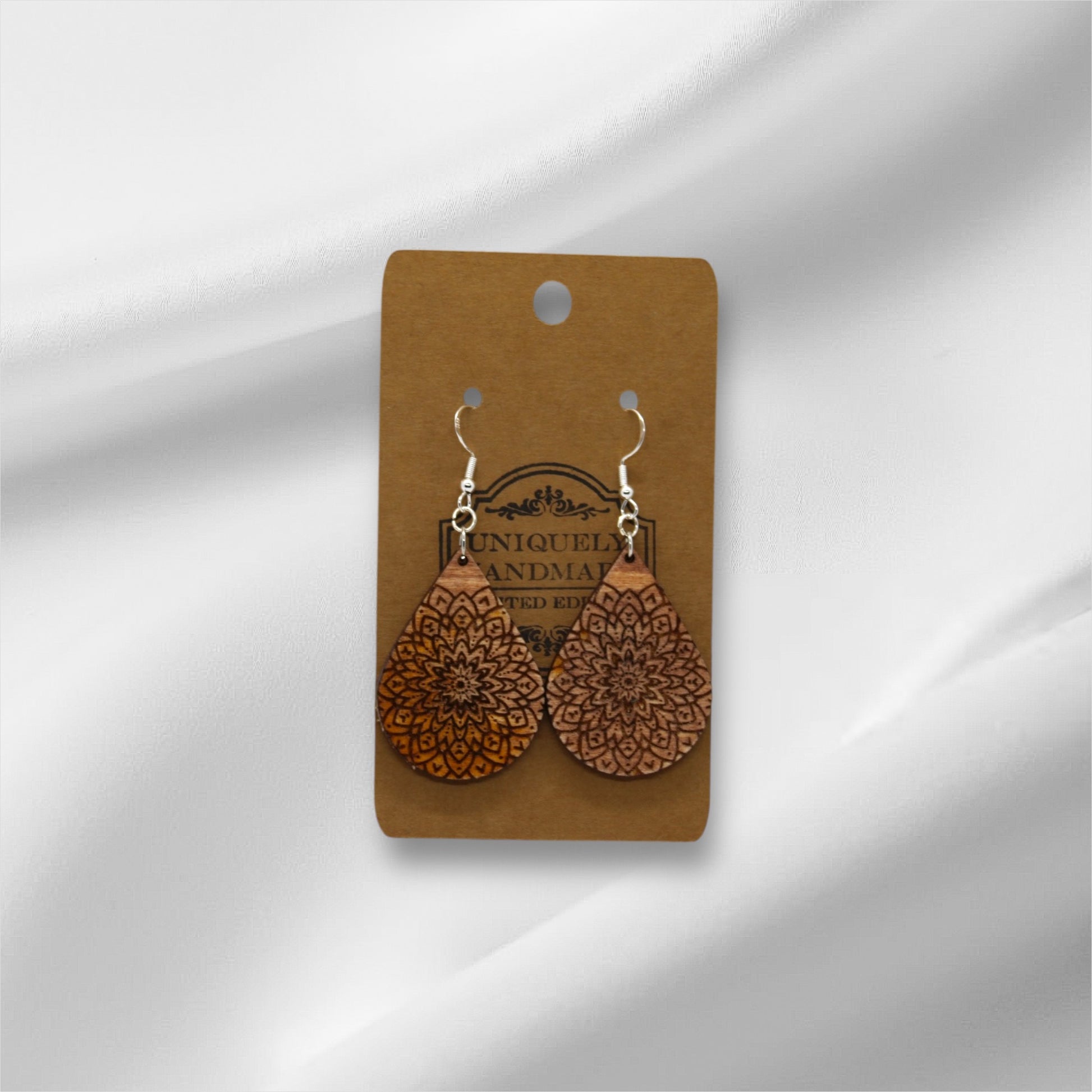 Wooden Teardrop Flower Earring