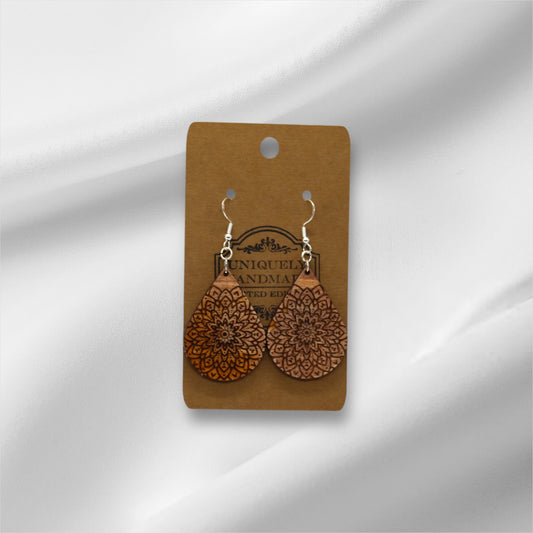 Wooden Teardrop Flower Earring