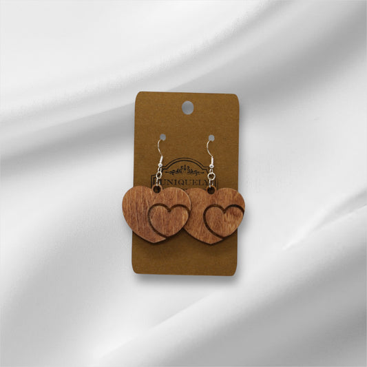 Wooden Double Heart Earring