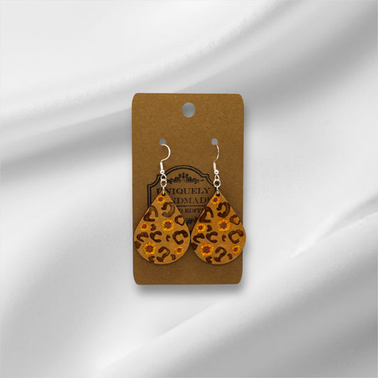 Wooden Light Cheetah Print Sunflower Earring