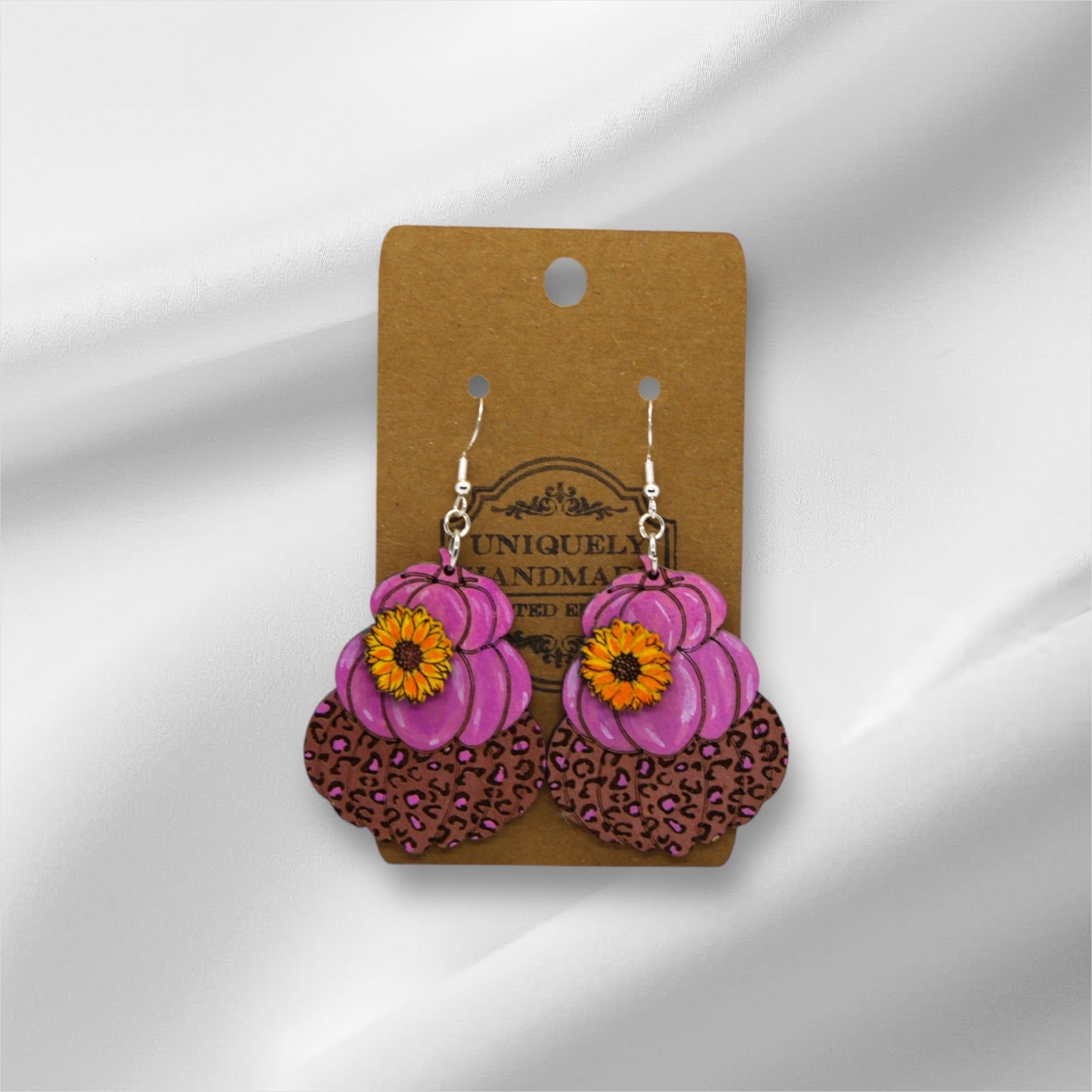 Wooden Hot Pink Cheetah Print Pumpkin Earring