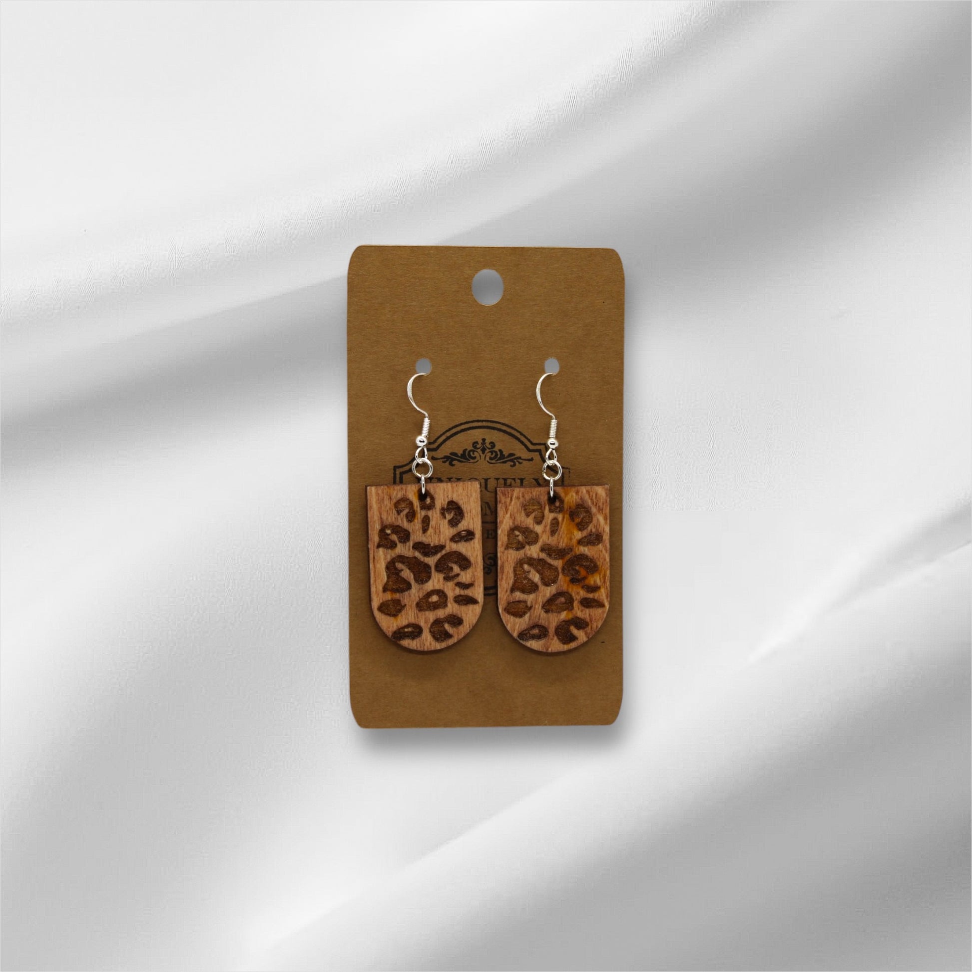 Wooden Leopard Print Earring