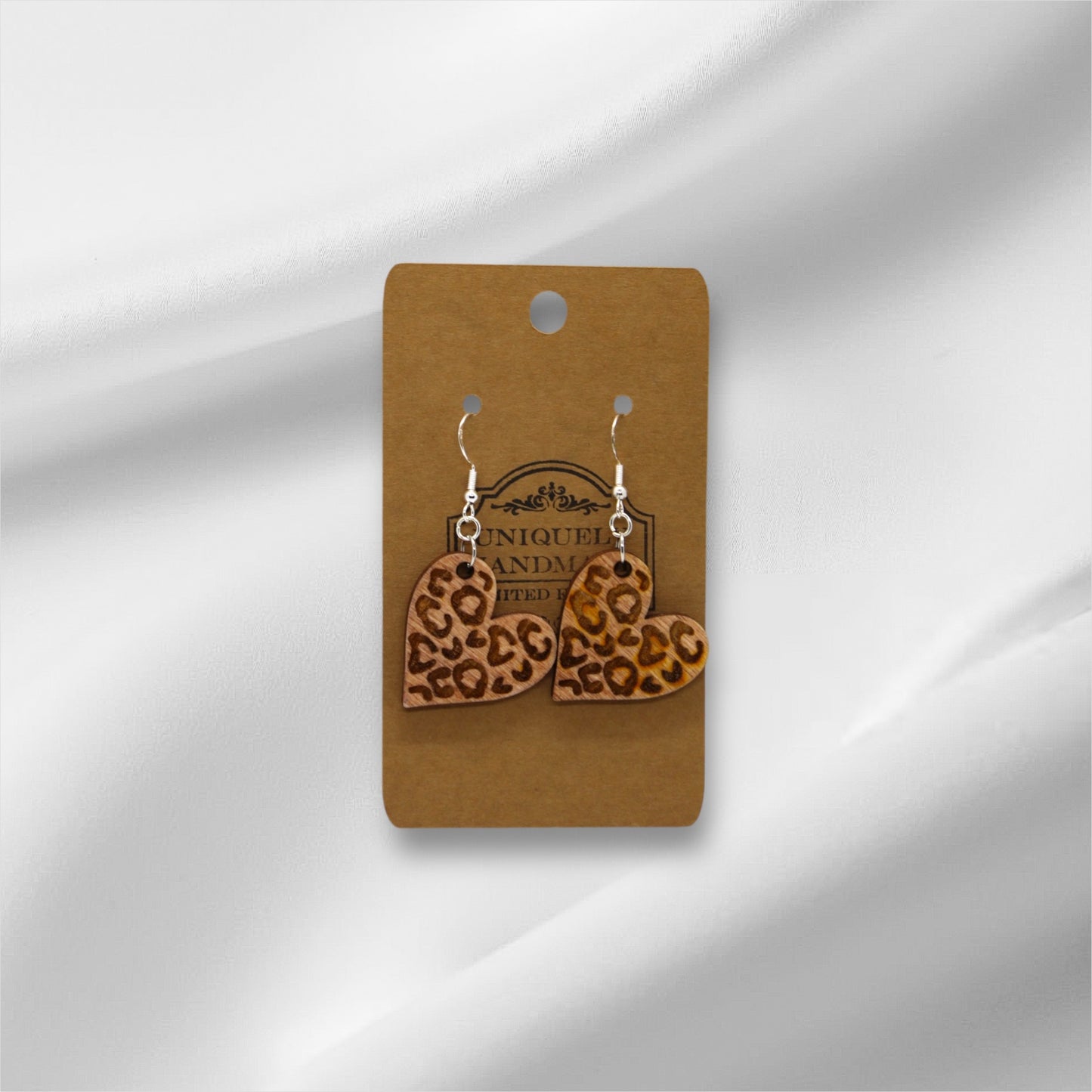 Wooden Cheetah Print Heart Earring