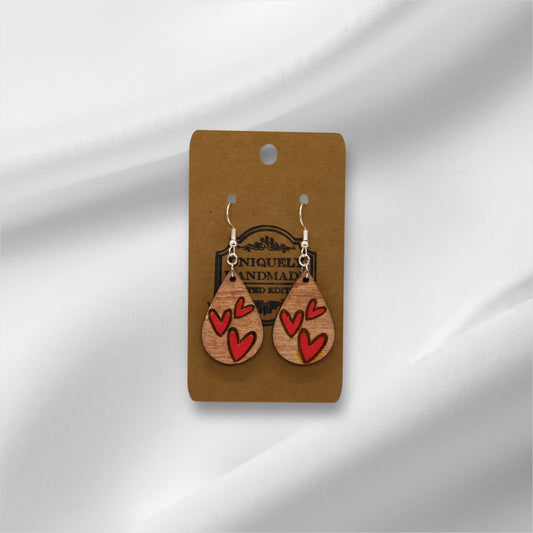 Large Wooden Pink Heart Earring