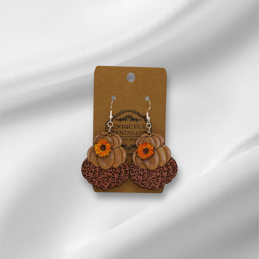 Wooden Cheetah Print Pumpkin Earring