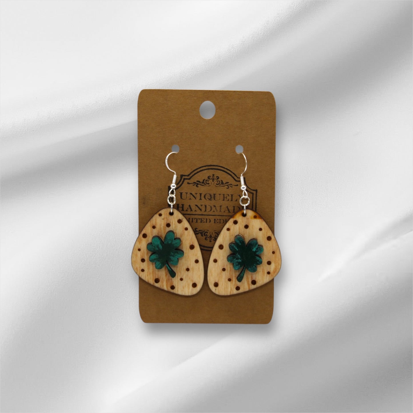 Wooden 4 Leaf Clover Earring