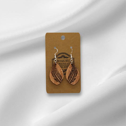 Wooden Feather Earring