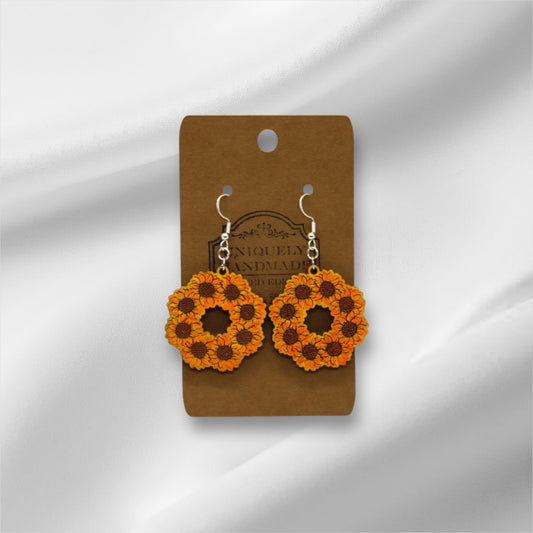 Wooden Dark Sunflower Reef Earring