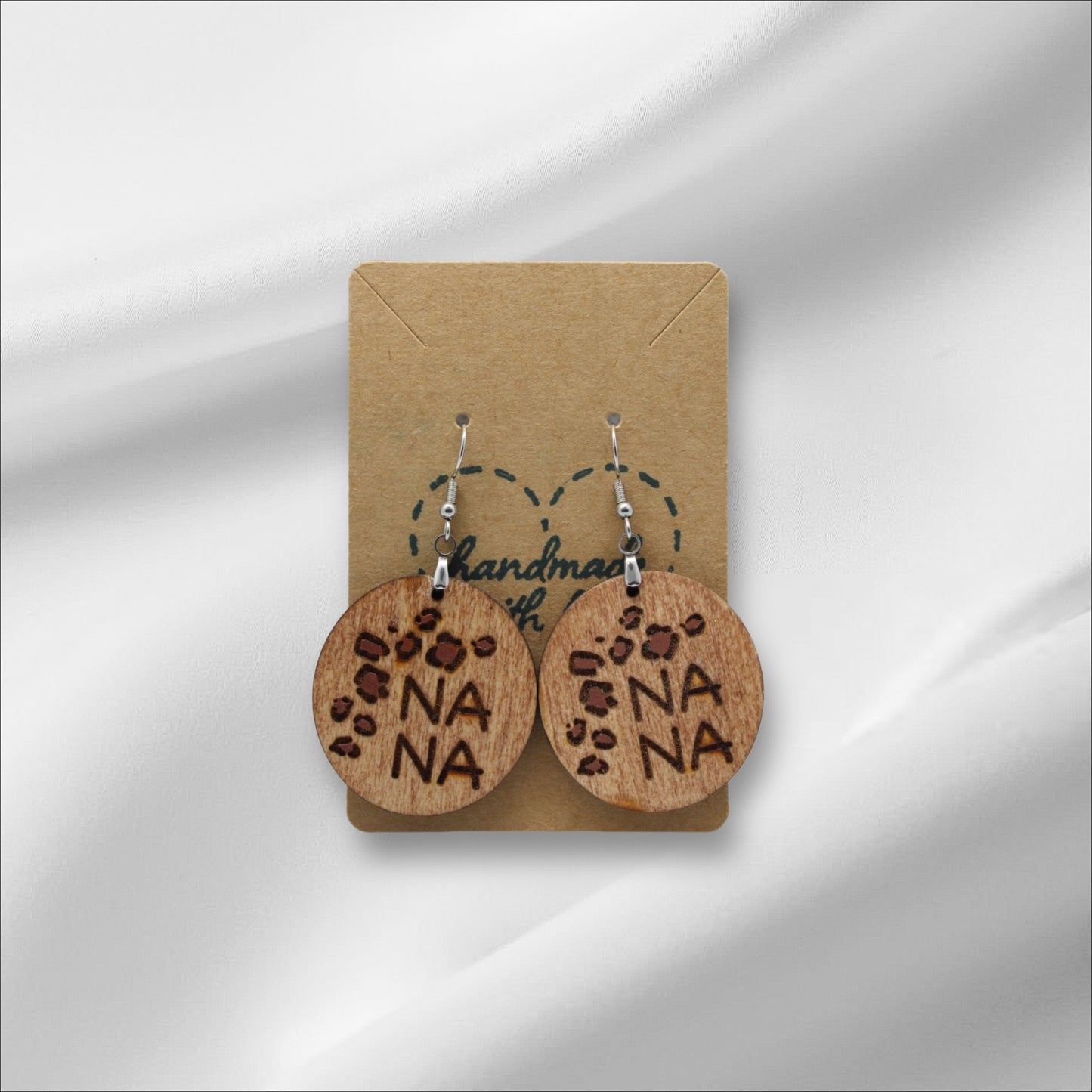 Wooden Brown Nana Cheetah Print Earring