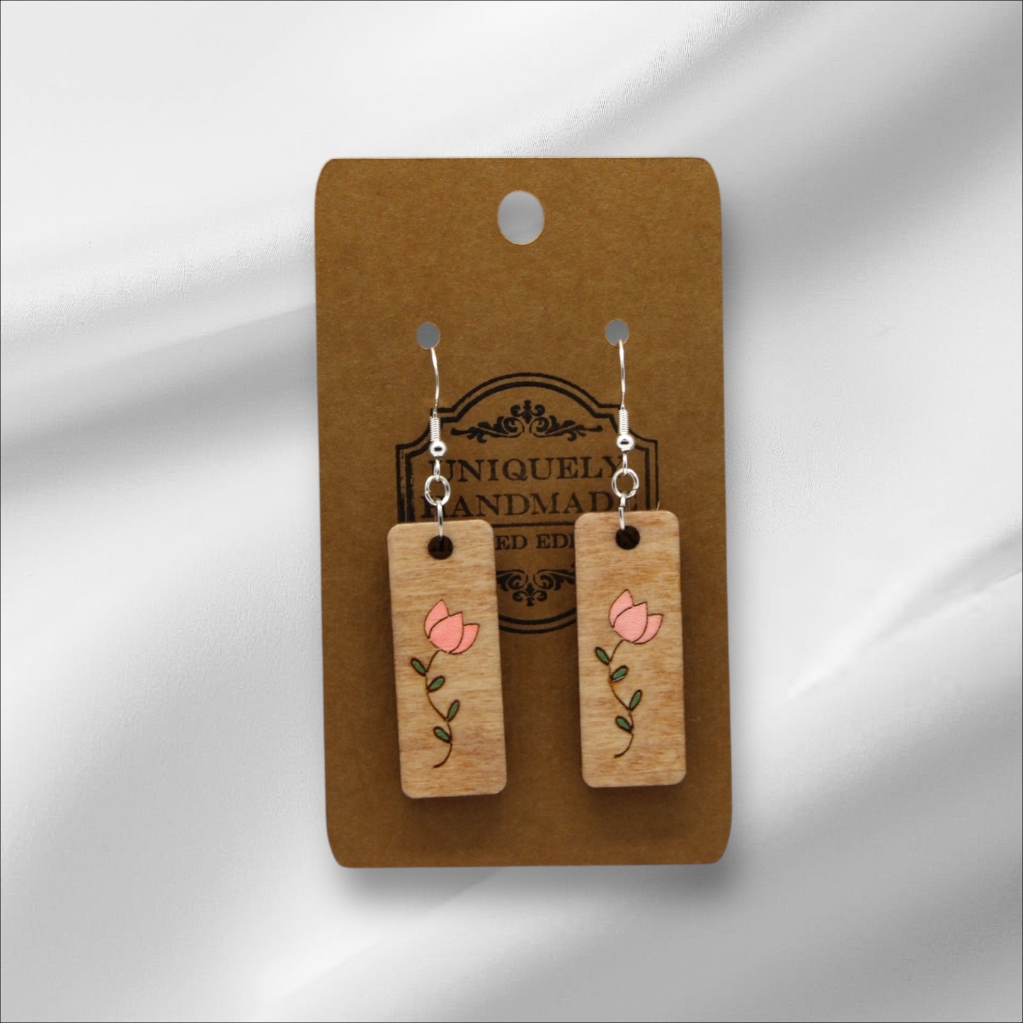 Wooden Light Pink Flower Earring