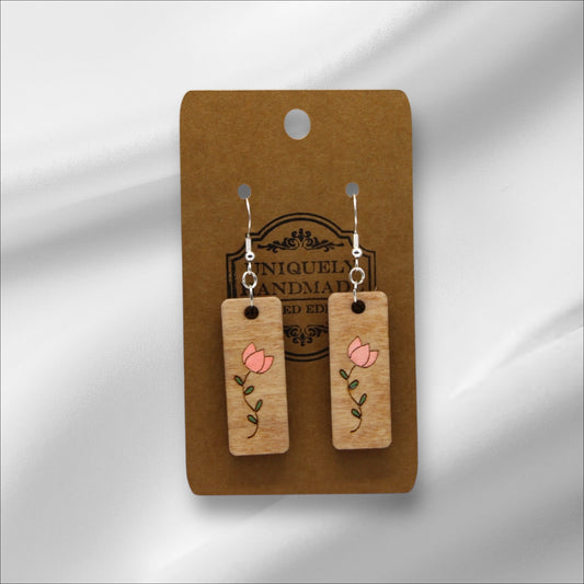 Wooden Light Pink Flower Earring