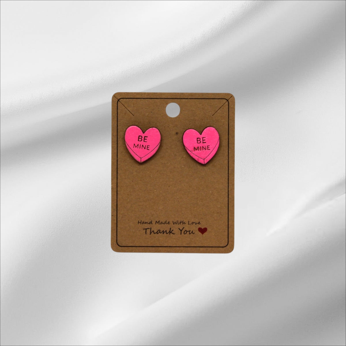 Wooden Pink Heart Be Mine Stud