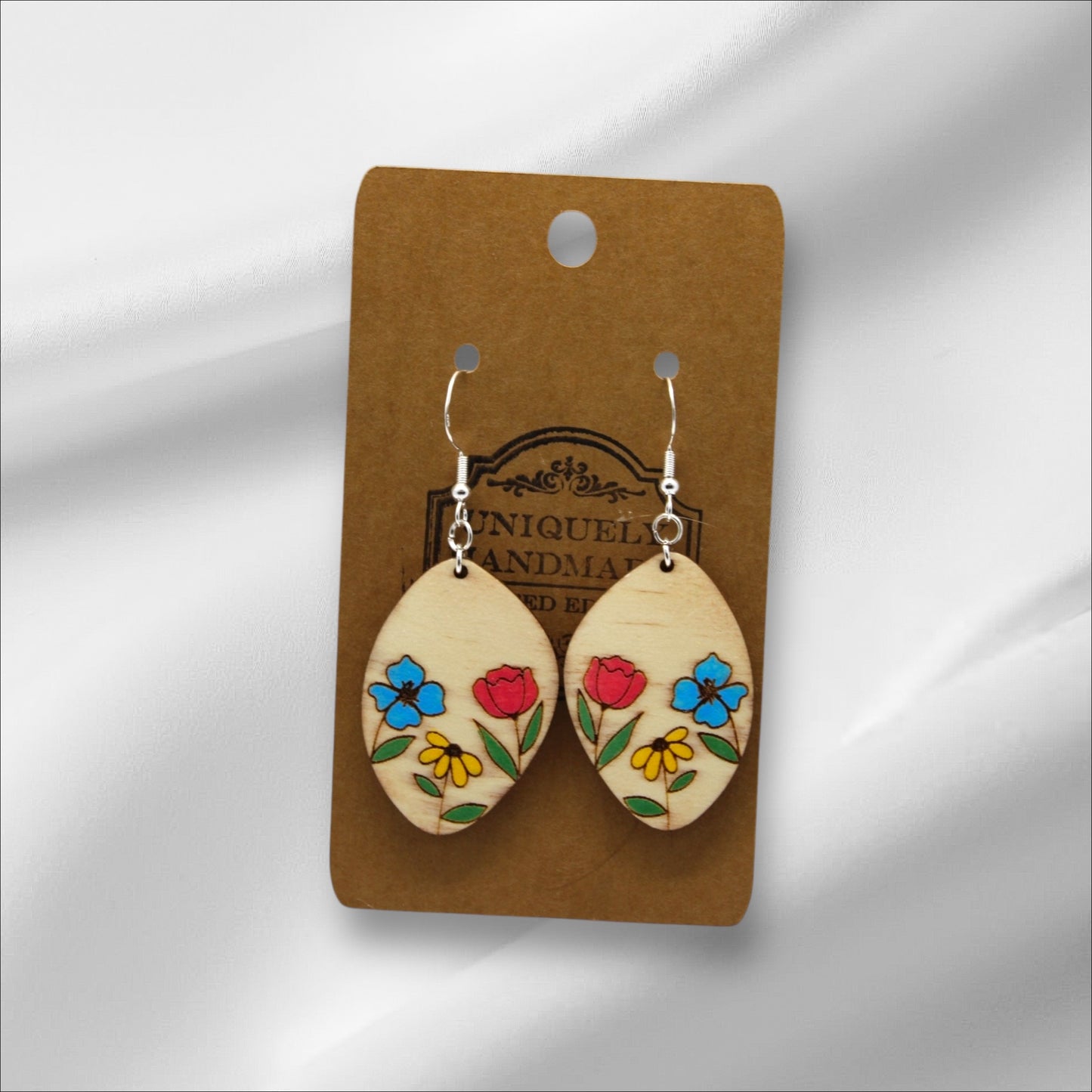 Wooden Multi Color Flowers Earring