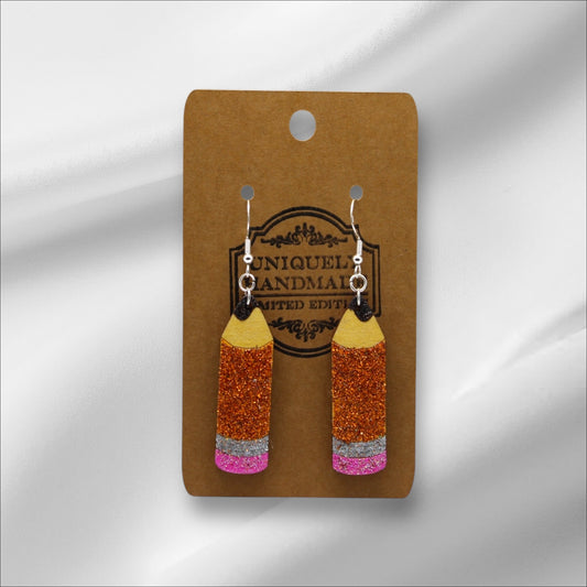 Large Glitter Wooden Pencil Earring