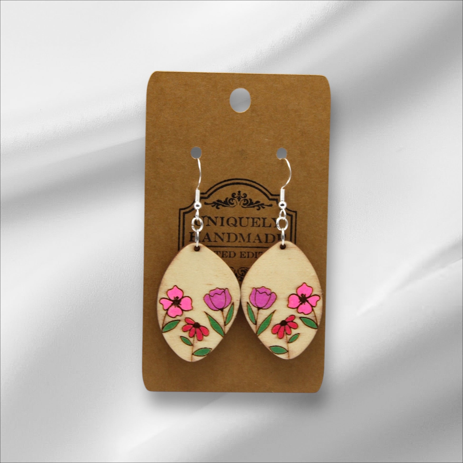 Wooden Pink Wildflower Dangle Earring