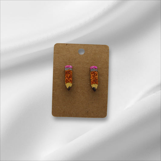 Wooden Small Glitter Pencil Stud