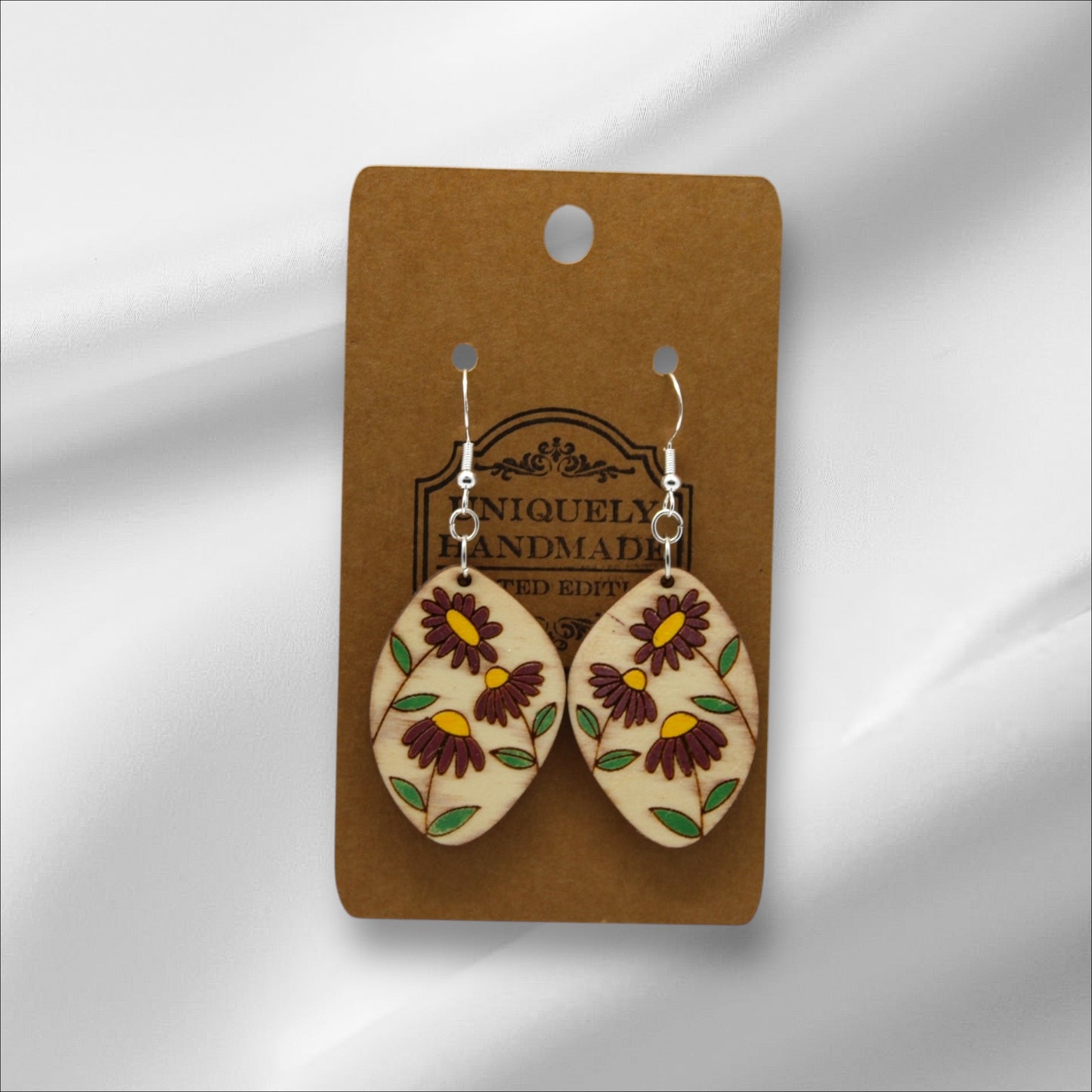 Wooden Maroon Flowers Earring