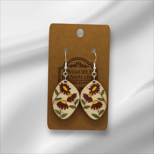 Wooden Maroon Flowers Earring