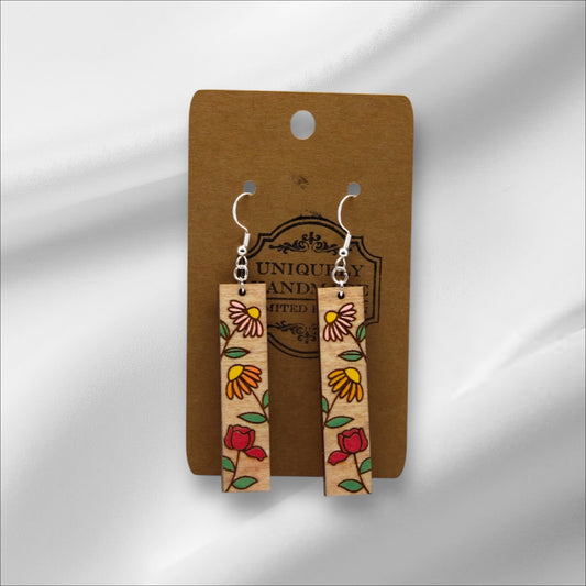 Wooden Multi Color Flowers Earring