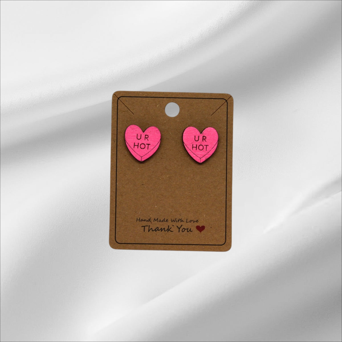 Wooden Pink Heart Ur Hot Stud