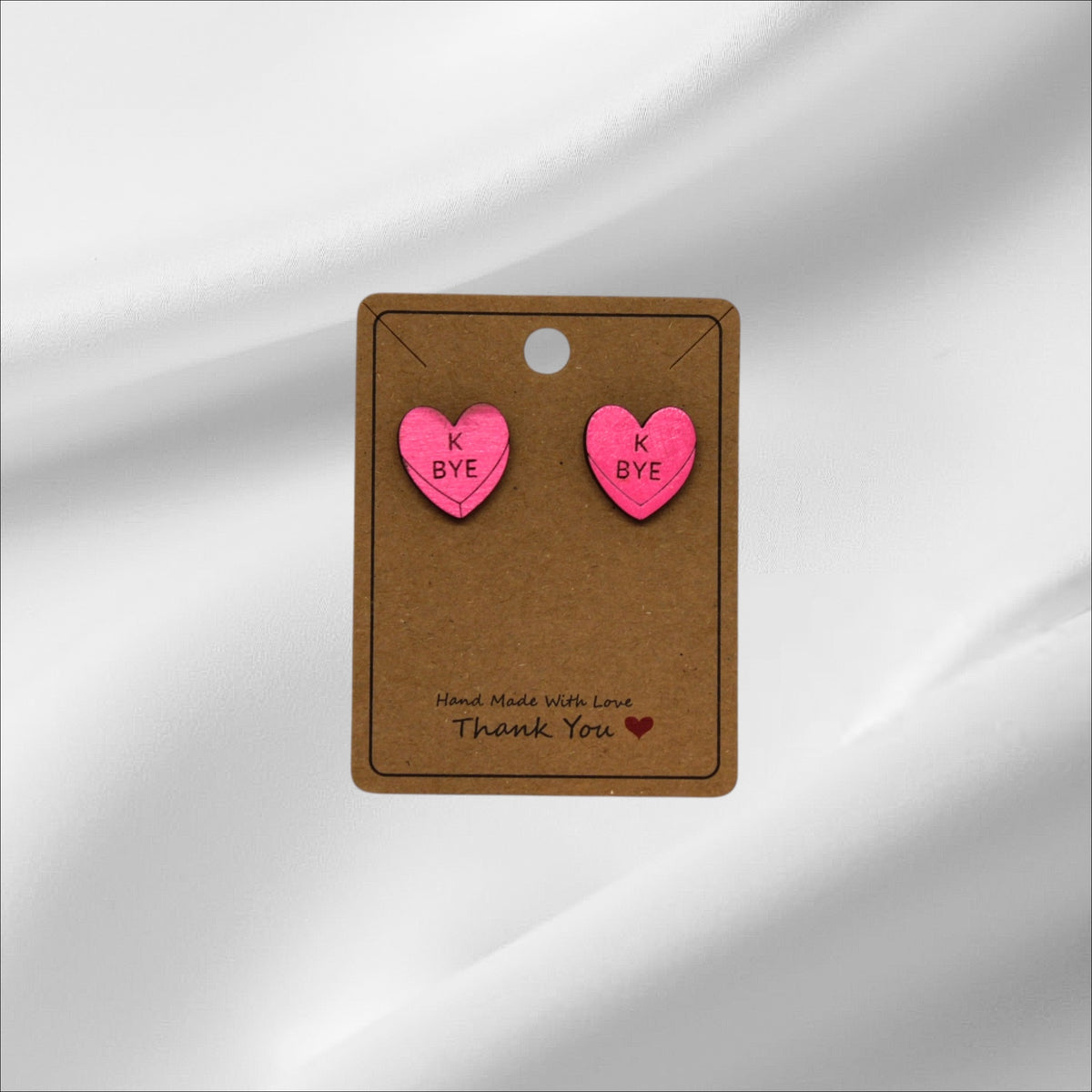 Wooden Pink Heart K Bye Stud