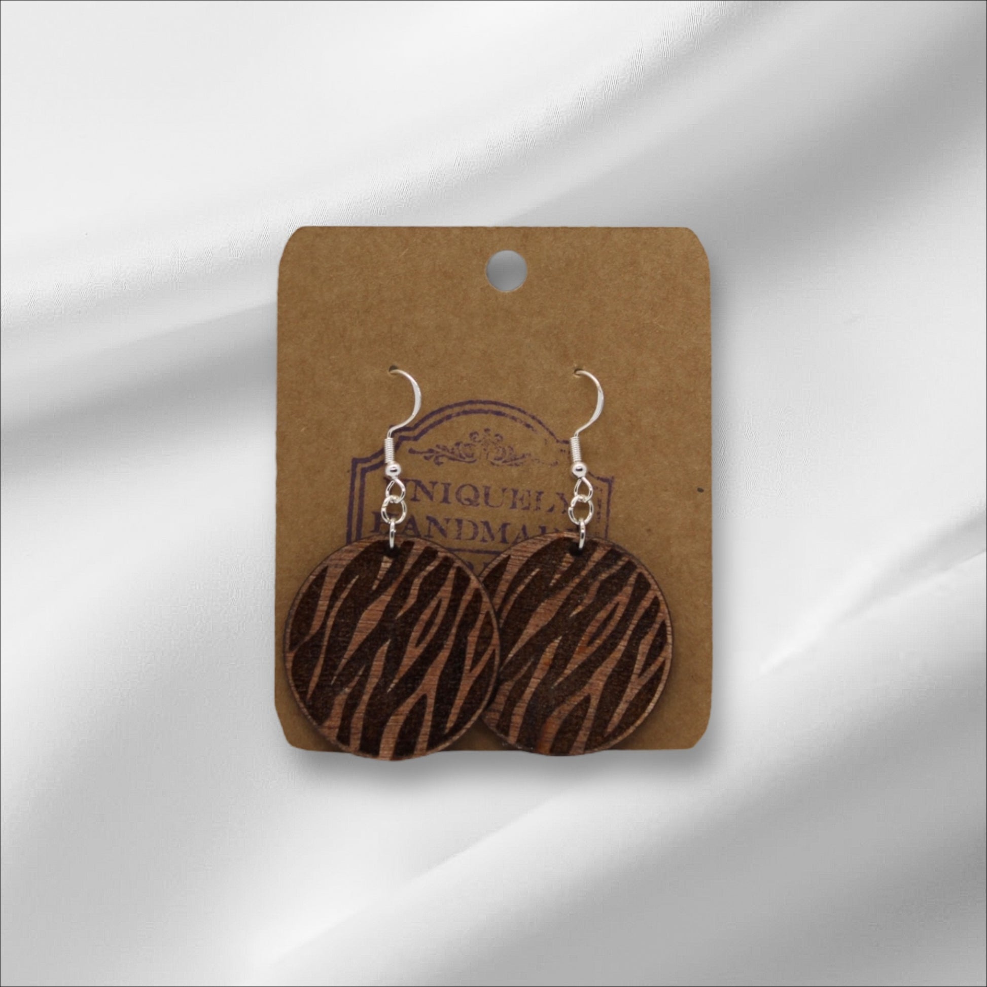 Wooden Zebra Print Earring