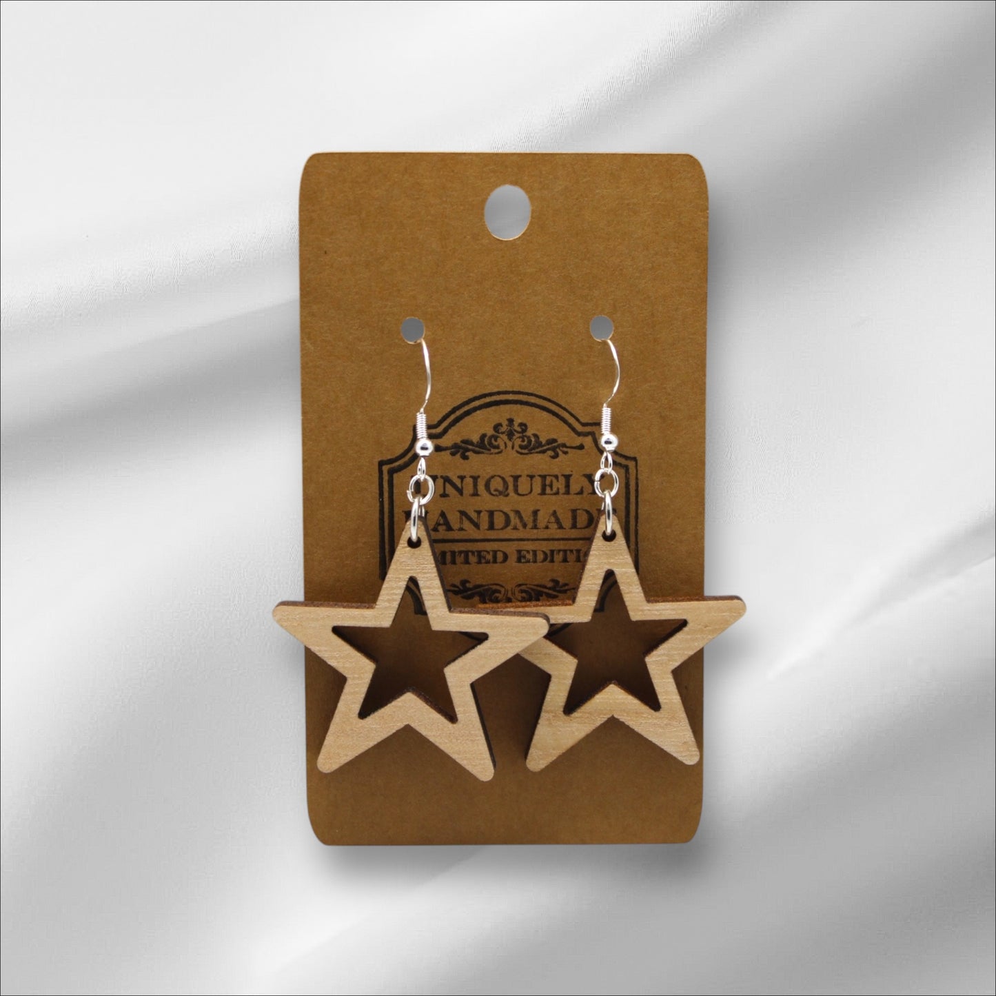 Wooden Medium Star Earring