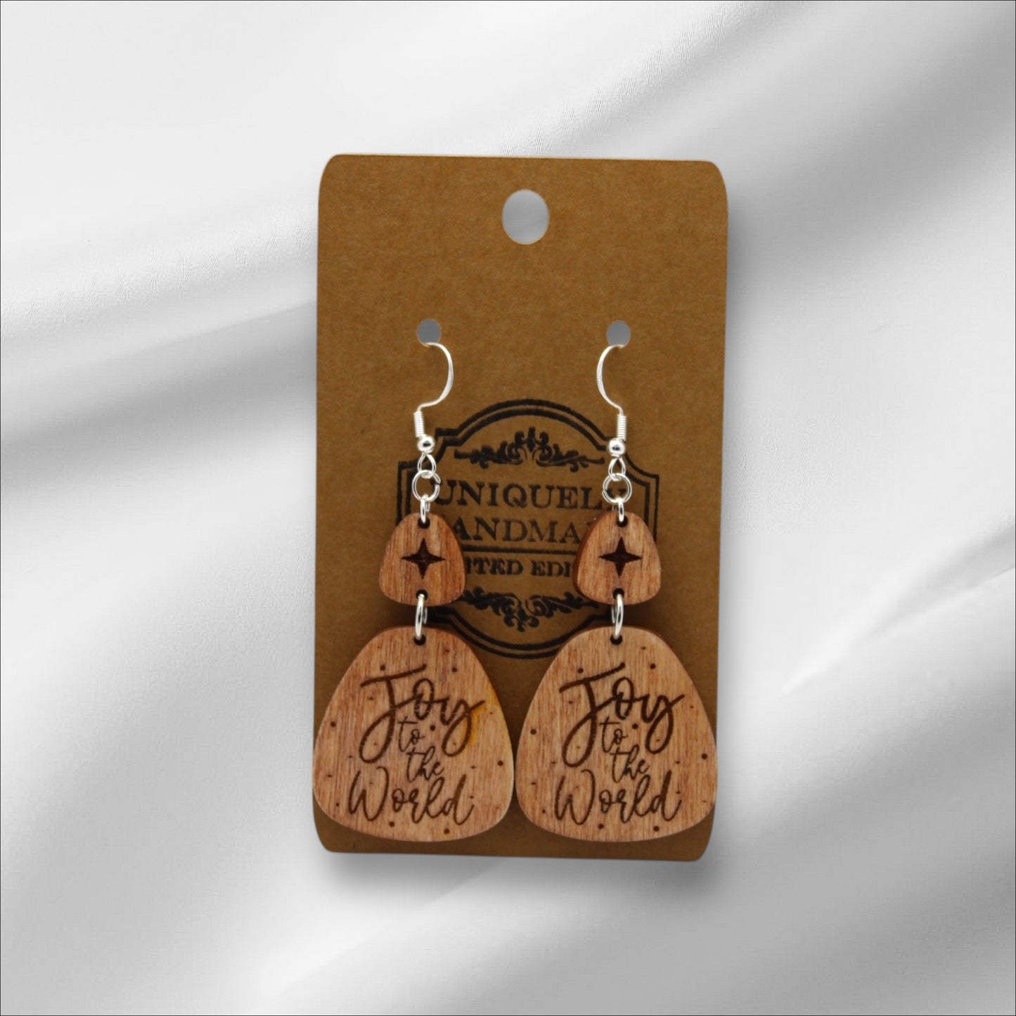 Wooden Joy to the World Earring