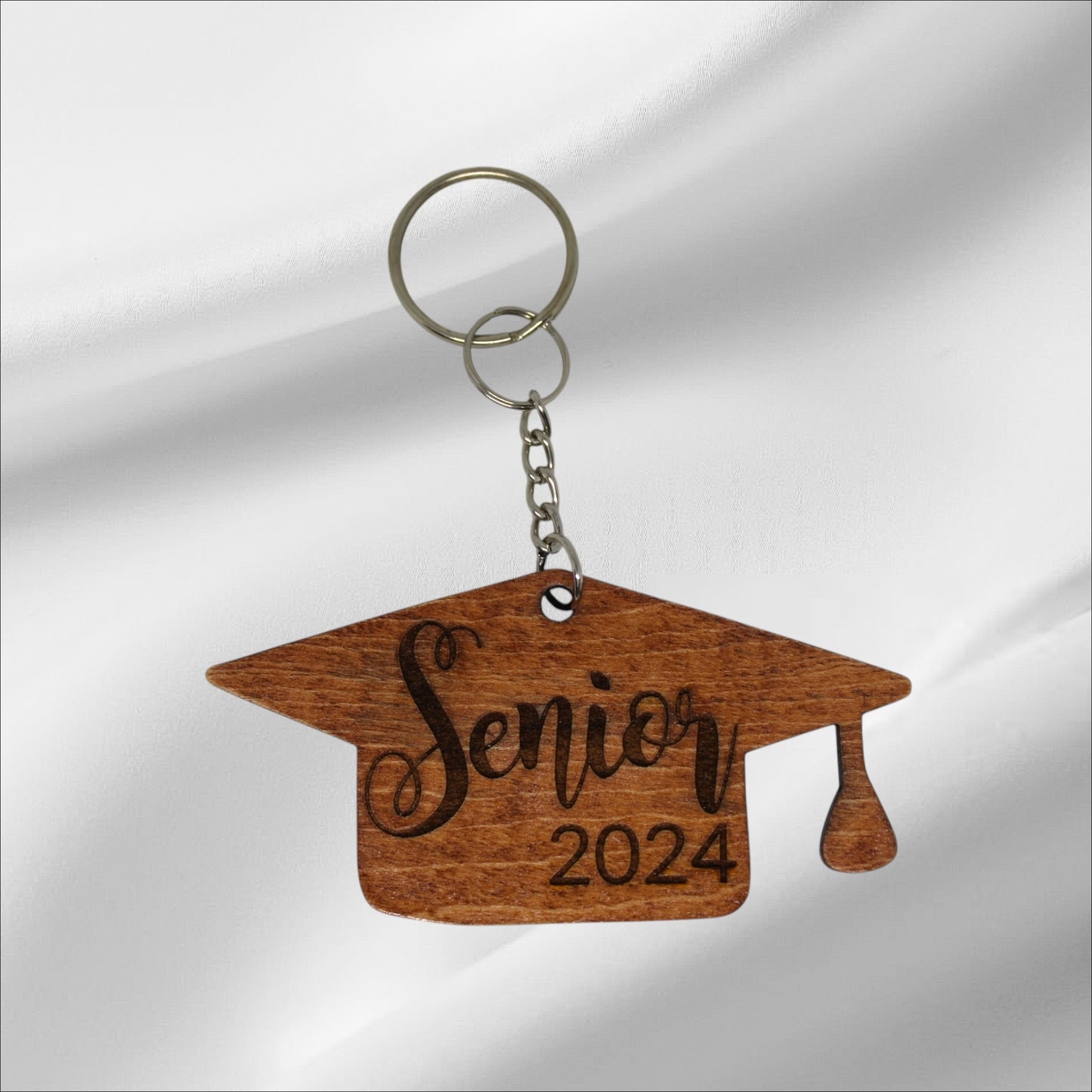 Wooden Senior 2024 Cap Keychain