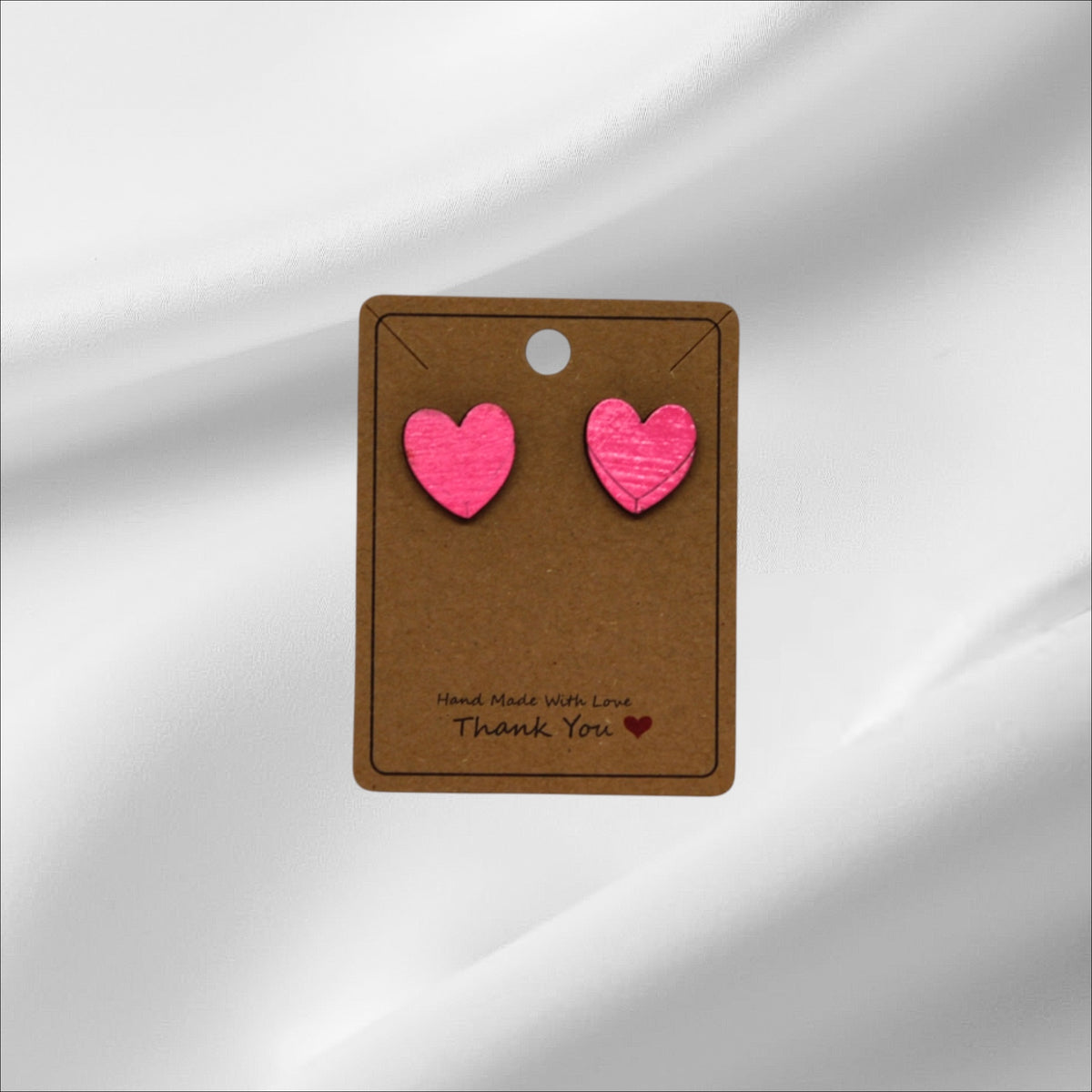 Wooden Pink Heart Stud