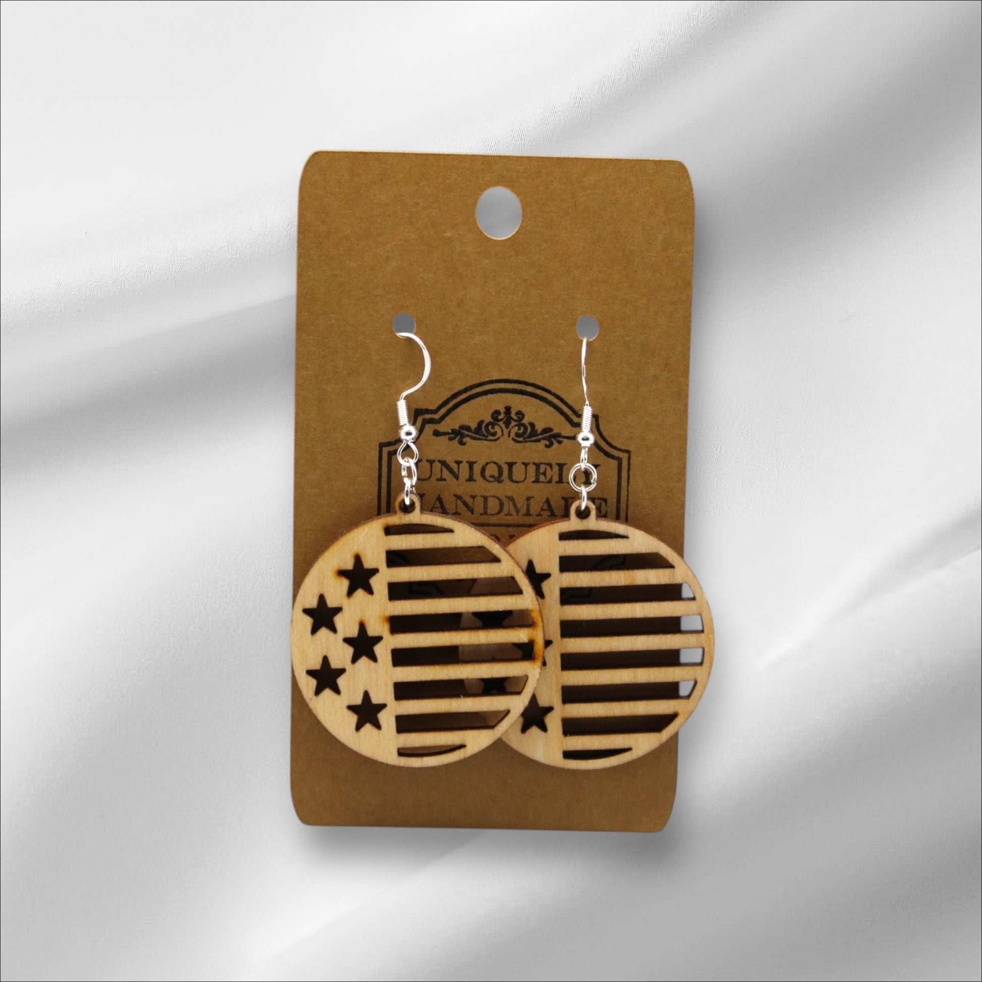 Wooden Round Flag Earring