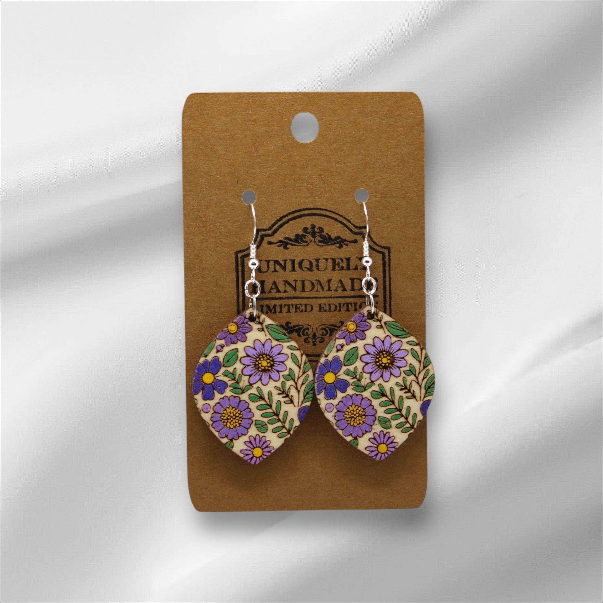 Wooden Purple Flowers Earring