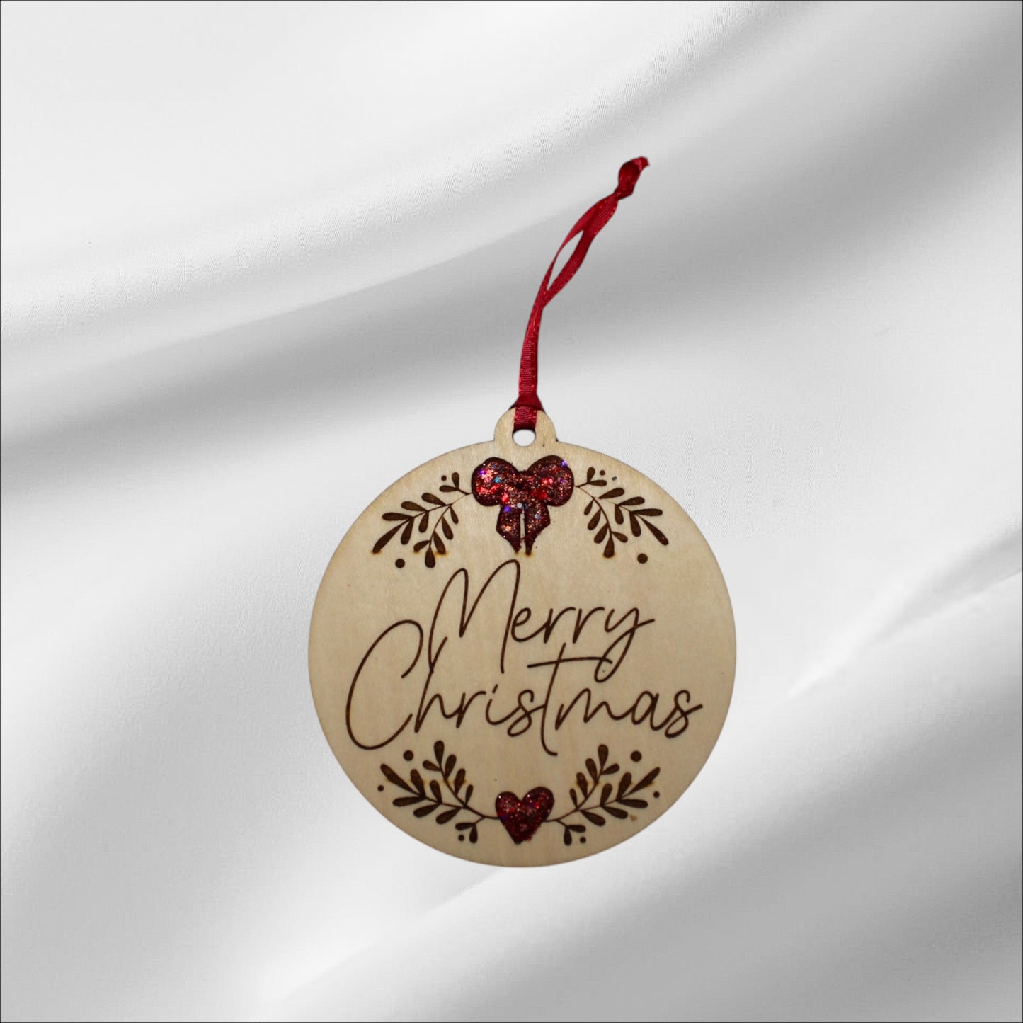 Wooden Glitter Merry Christmas Ornament