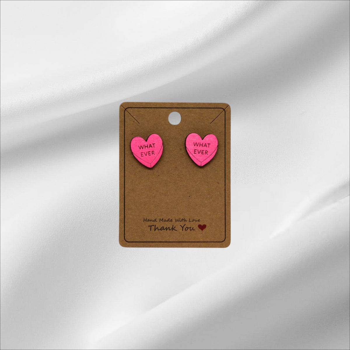 Wooden Pink Heart What Ever Stud