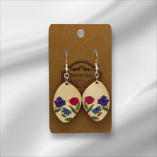 Wooden Multi Color Flowers Earring