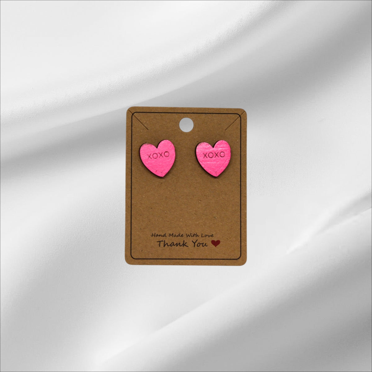 Wooden Pink Heart Xoxo Stud