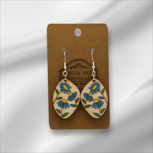 Wooden Blue Flowers Earring