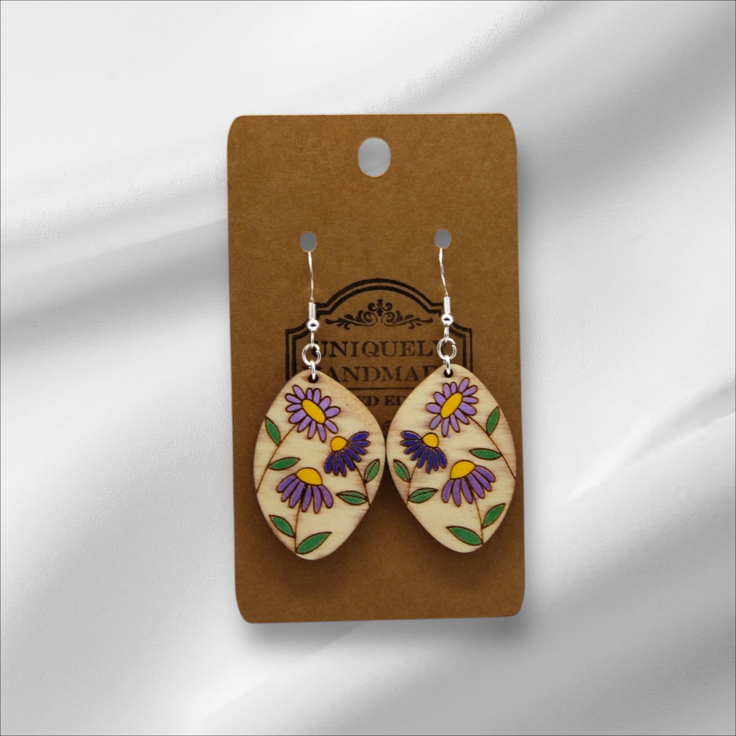 Wooden Purple Flowers Earring