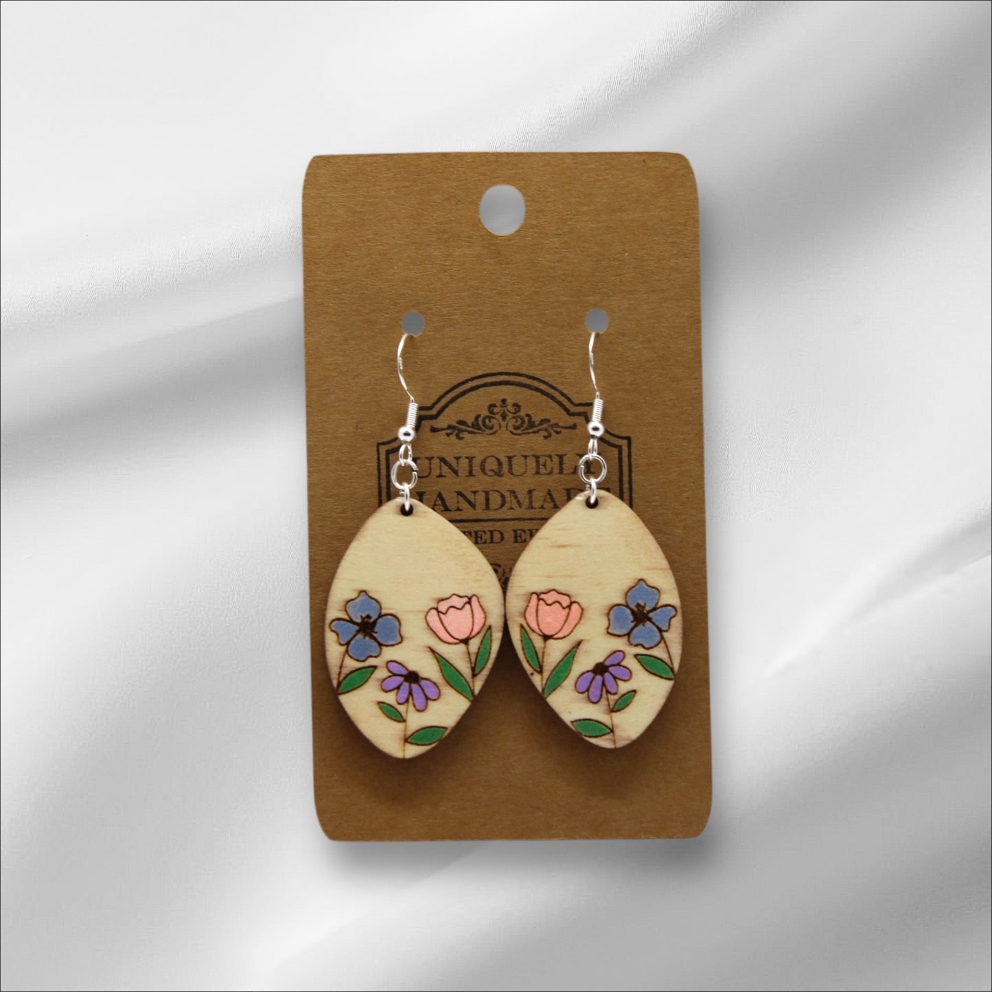 Wooden Multi Color Flowers Earring