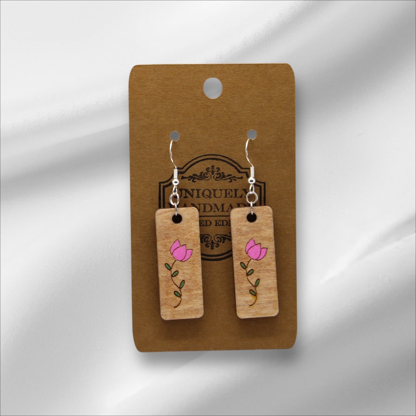 Wooden Hot Pink Flower Earring