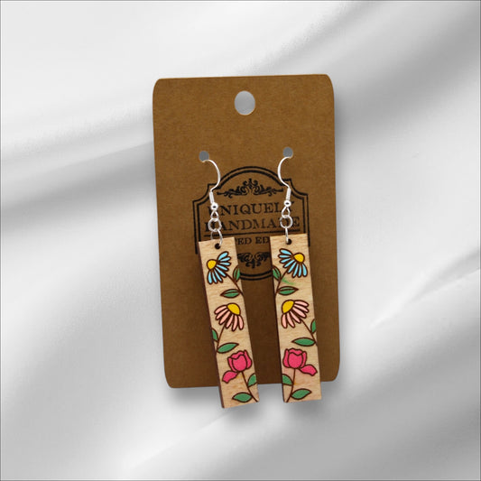 Wooden Multi Color Flowers Earring