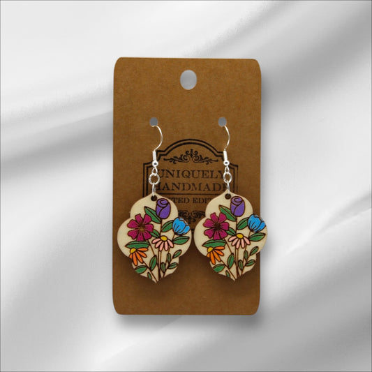 Wooden Multi Color Flowers Earring