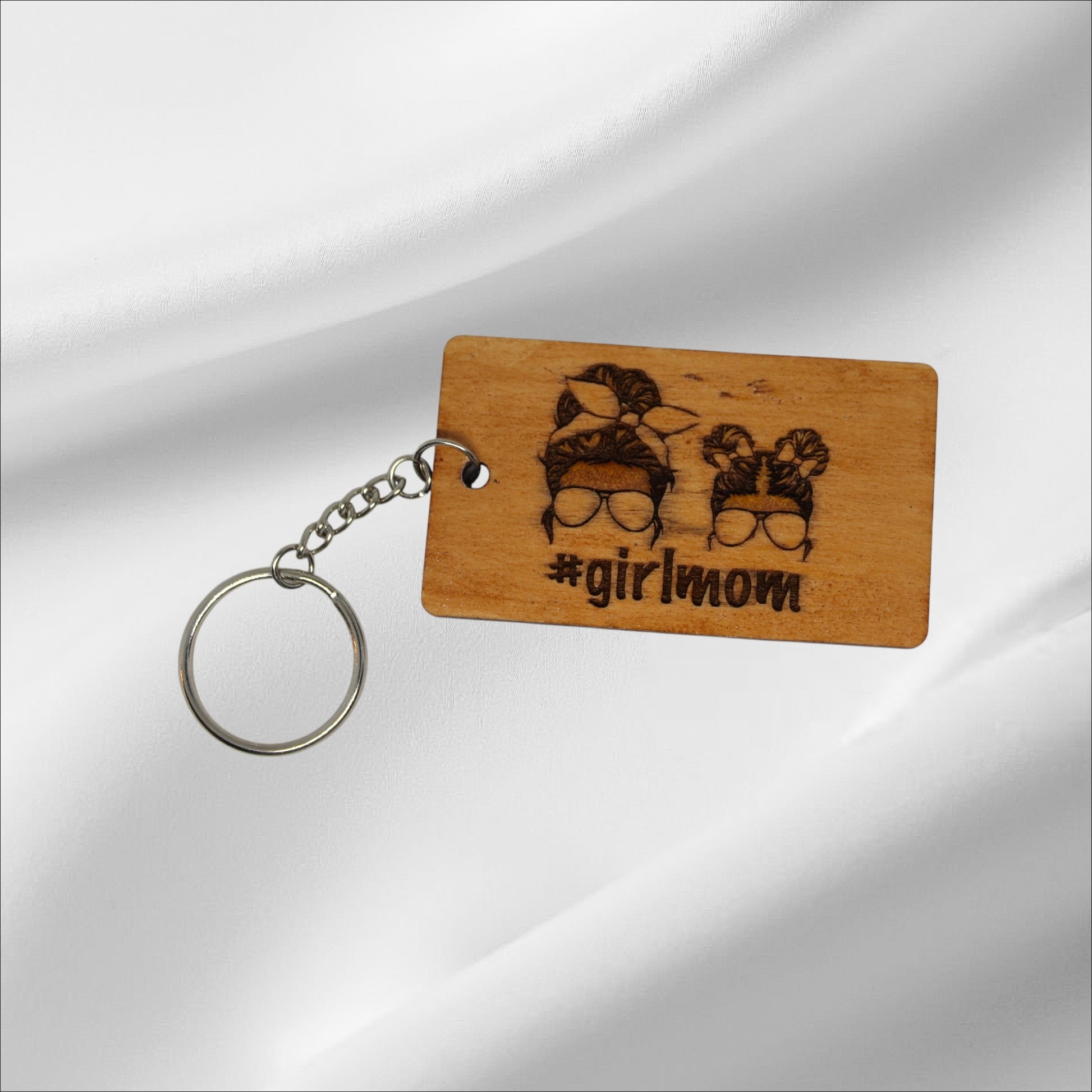 Wooden Girl Mom Keychain