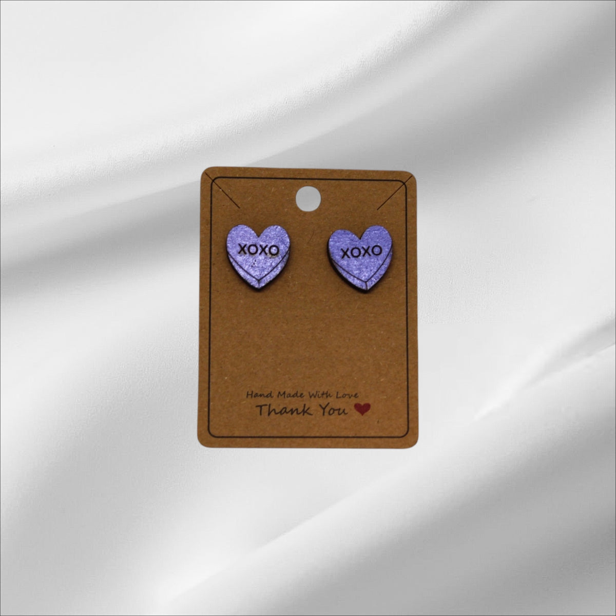 Wooden Purple Heart Xoxo Stud