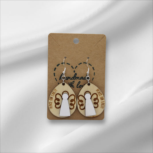 Wooden Round Angel Earring