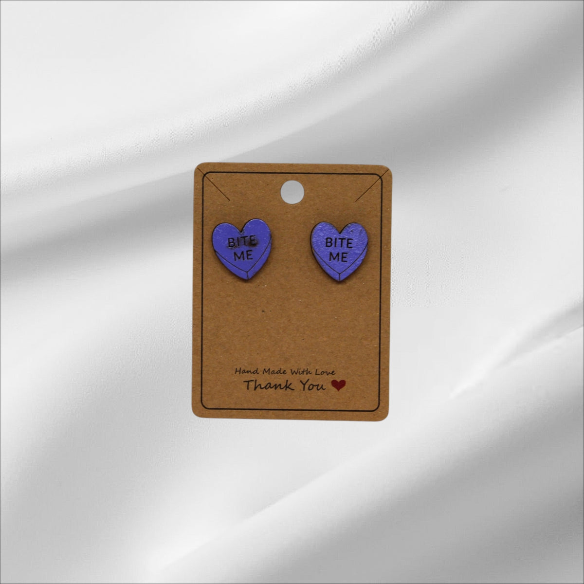 Wooden Purple Heart Bite Me Stud