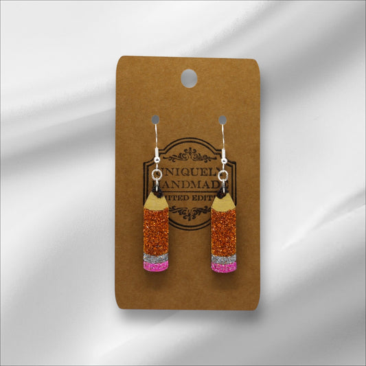 Wooden Medium Glitter Pencil Earring